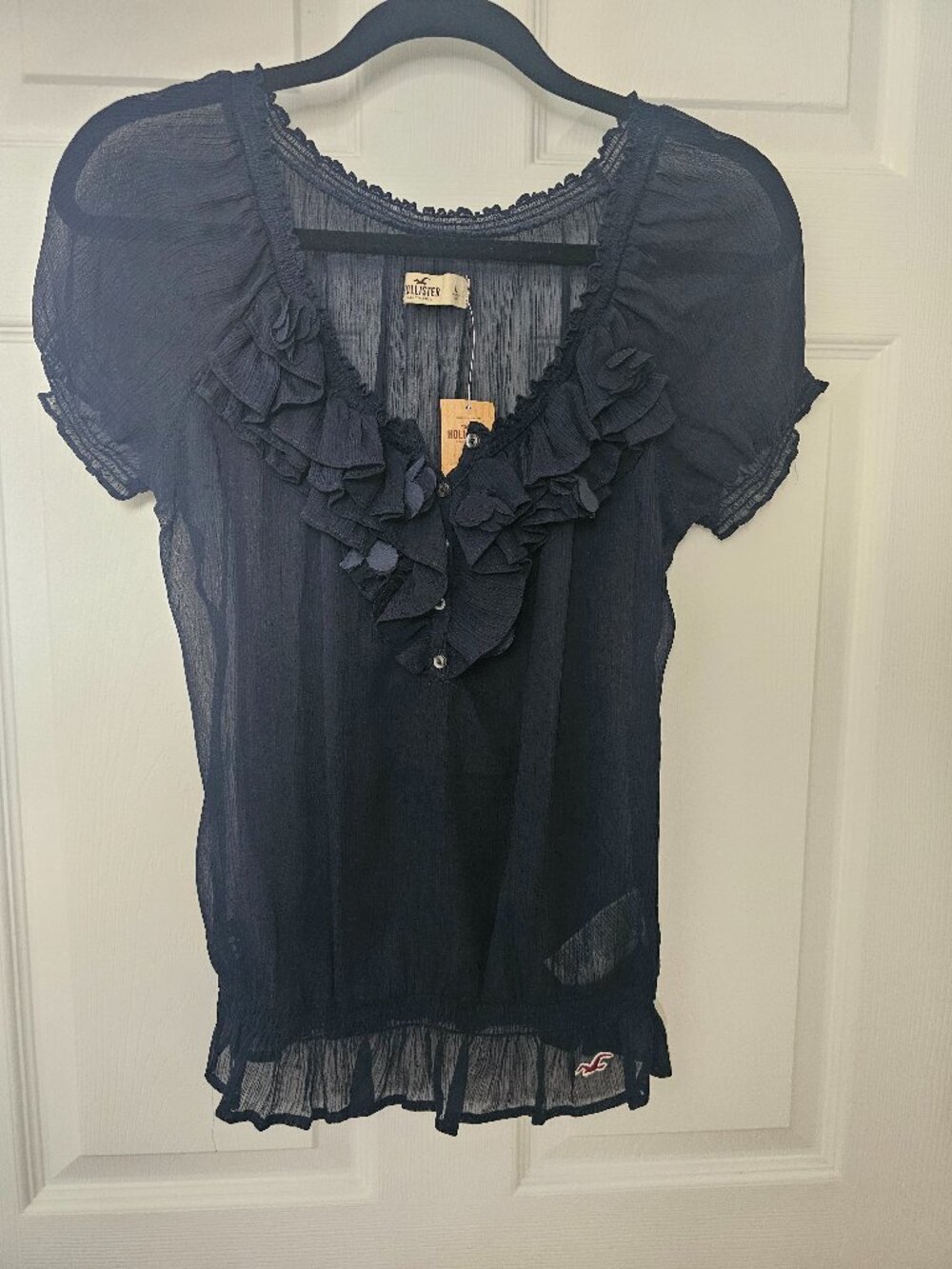 Hollister Sheer Navy Blue Blouse
